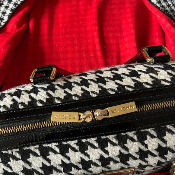 St. John Houndstooth Satchel in Black and White - Picture 5 of 8